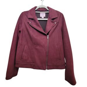 Old Navy Wine Suede Feel Zipper Jacket Size Medium